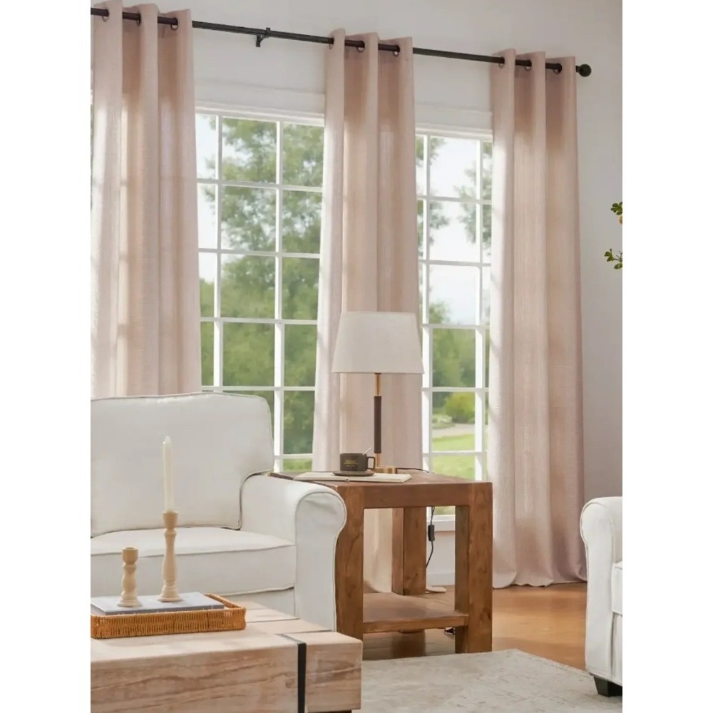 Jin Chan Linen Textured Grommet Curtain Beige Farmhouse Window Single Panel 82"